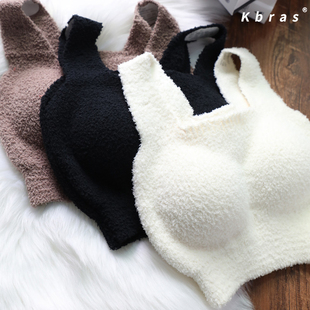 冬季内搭保暖打底背心式带胸垫毛绒绒加绒毛线内衣少女士一体文胸