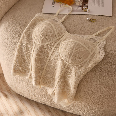 秋冬加绒蕾丝鱼骨吊带背