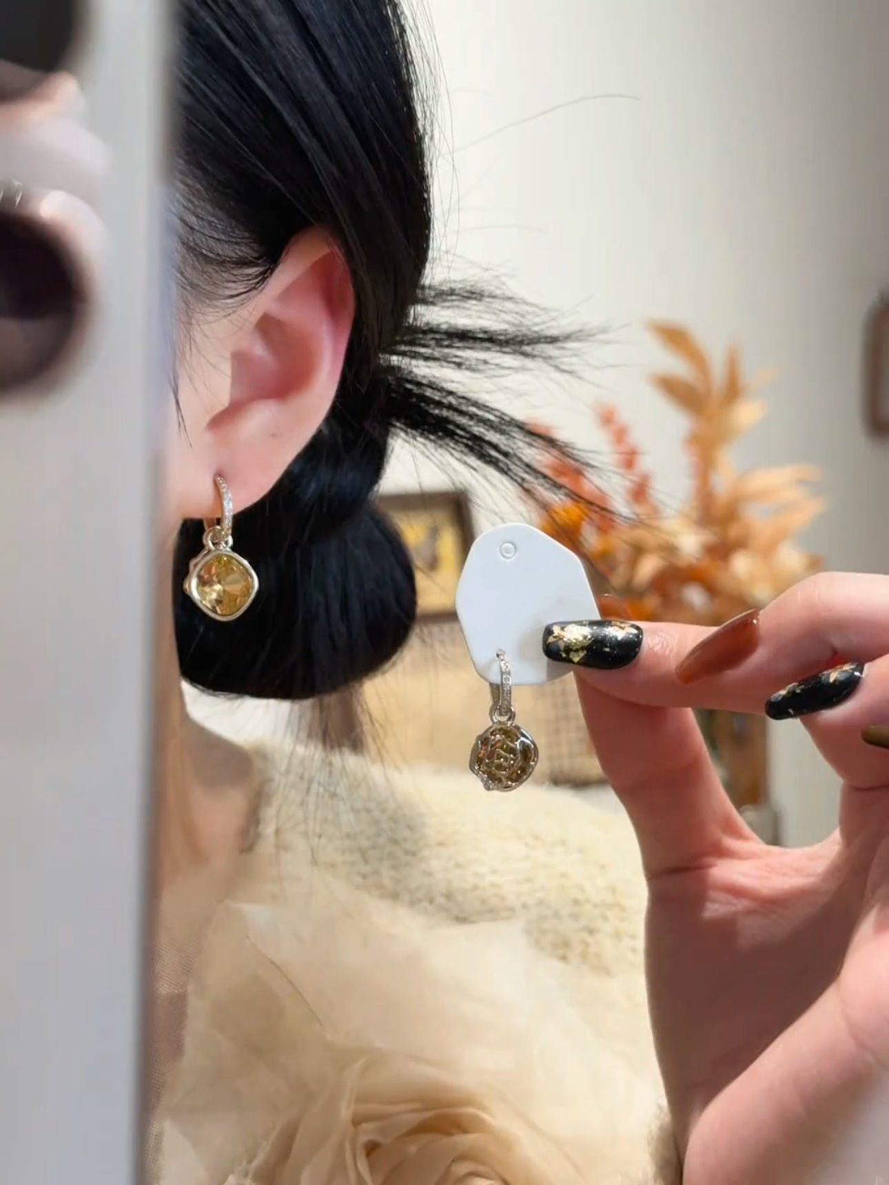 小众设计感轻奢复古咖色水晶耳扣女百搭时尚气质耳环精致多戴耳饰