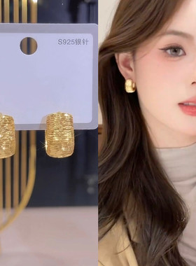 2025新款爆款金色纹理圈圈耳扣女轻奢高级感简约百搭耳环气质耳饰