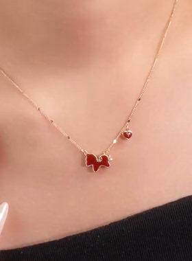 新年红色滴油爱心小马项链女轻奢高级感锁骨链配饰气质毛衣链颈链