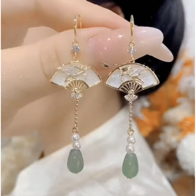 新中式折扇圆扇耳环设计扇形耳饰