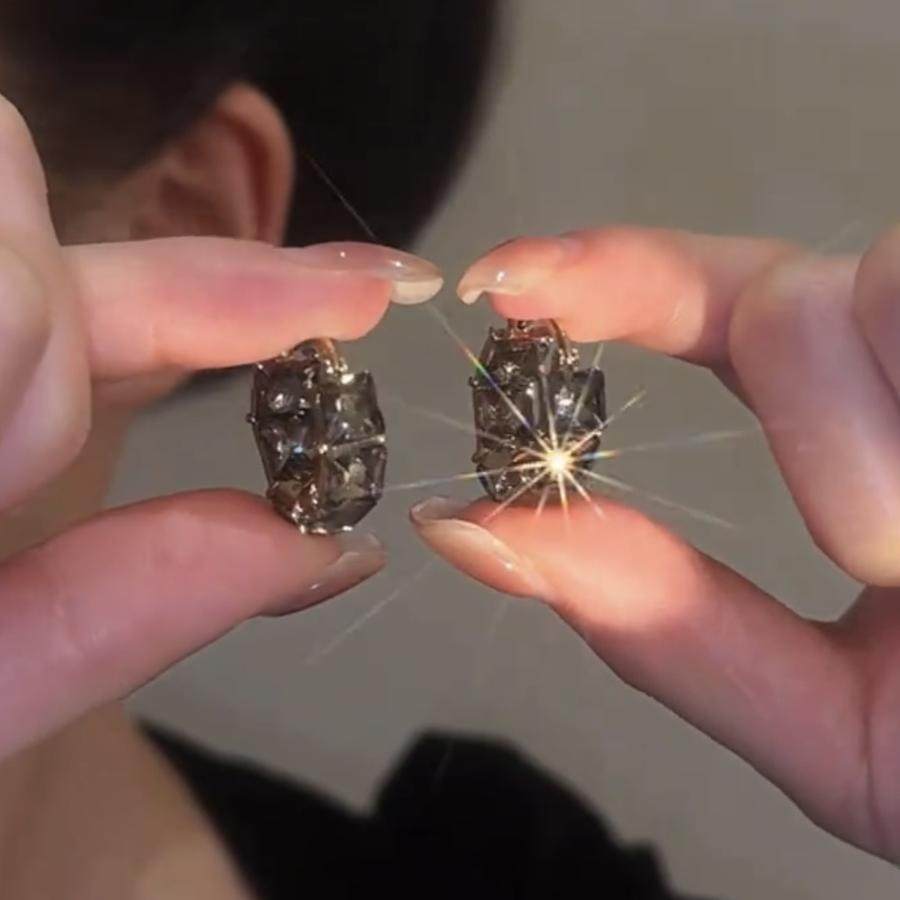 复古灰水晶耳钉女2024年新款简约