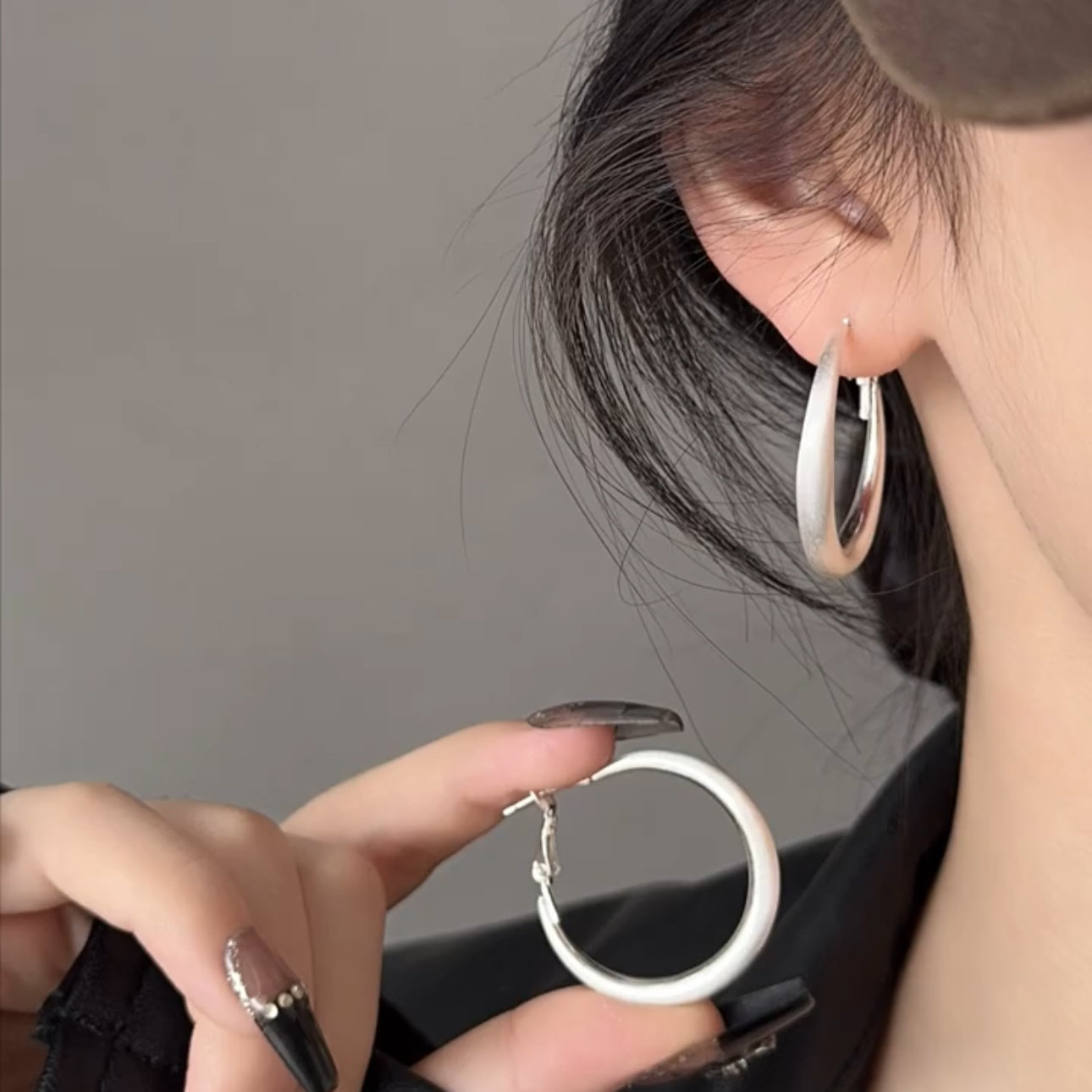 925银针拉丝耳圈女高级感耳饰