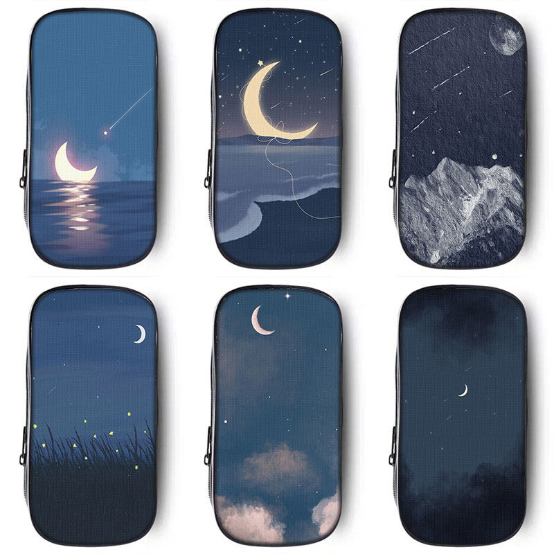 星空月亮笔袋个性简约文艺风文具盒大容量小学生初中男女孩铅笔盒