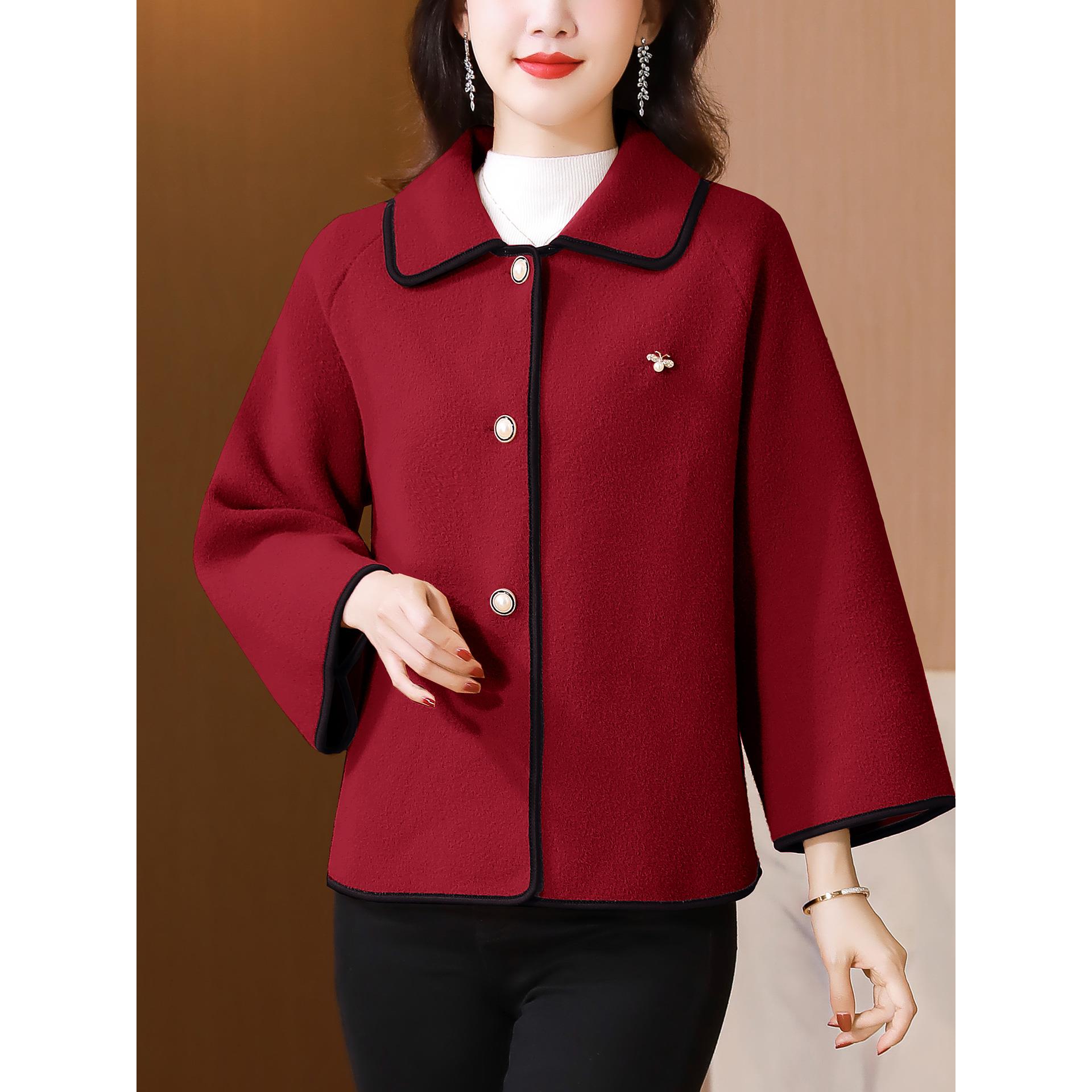 ROUMIKL时尚撞色休闲中年妈妈短外套女士秋冬百搭宽松洋气中老年