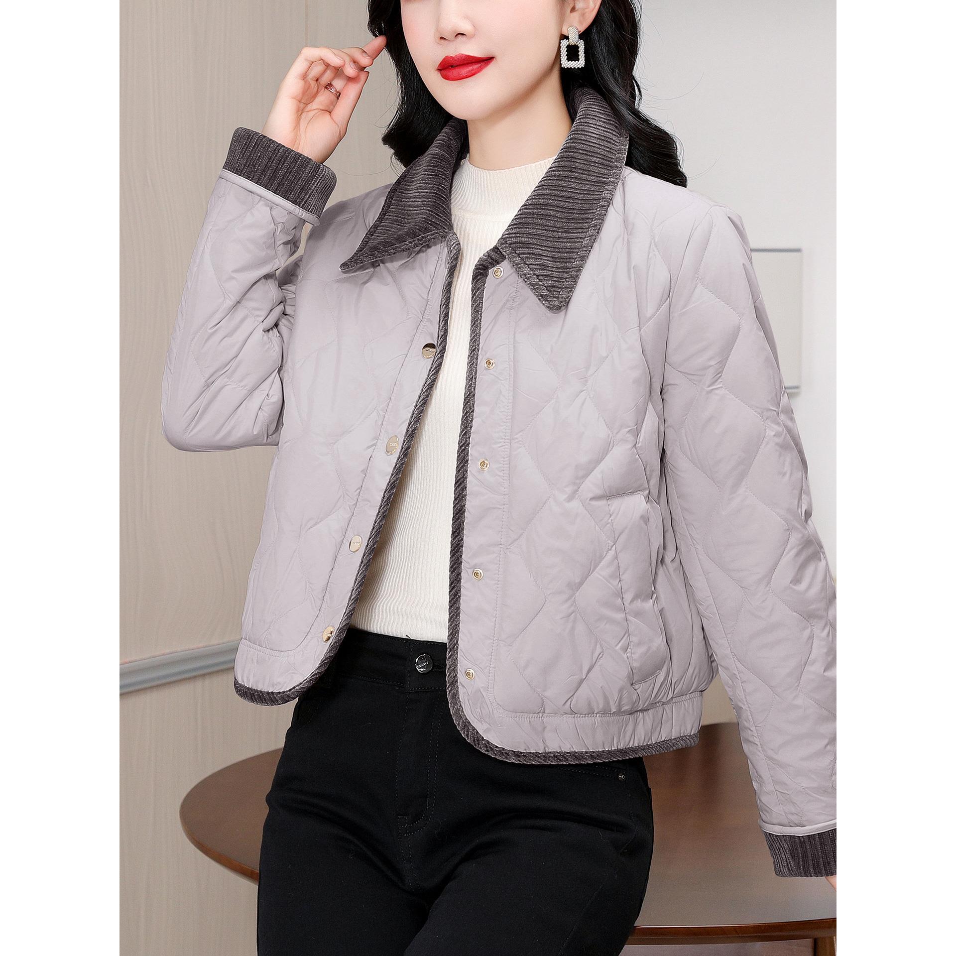 ROUMIKL时尚撞色翻领服短外套女士秋冬轻薄保暖防寒小个子妈妈衣