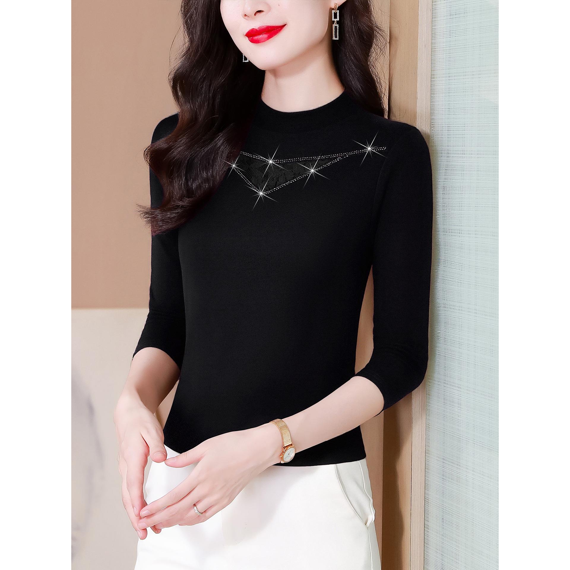 ROUMIKL磨毛加厚半高领打底衫女士秋冬内搭保暖长袖T恤洋气妈妈上