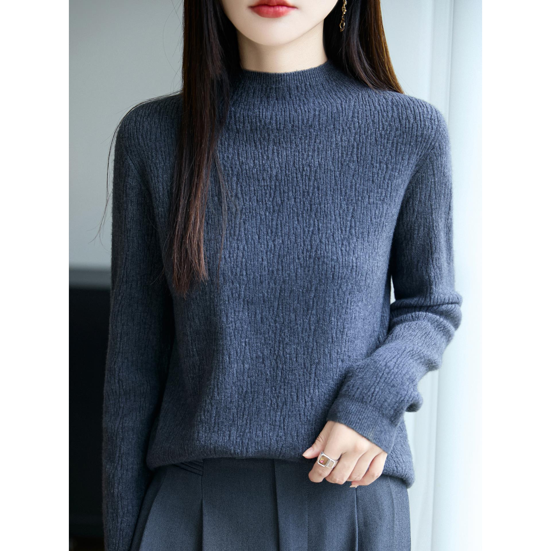 ROUMIKL肌理感长袖针织打底衫女半高领内搭保暖毛衣2025新款软糯