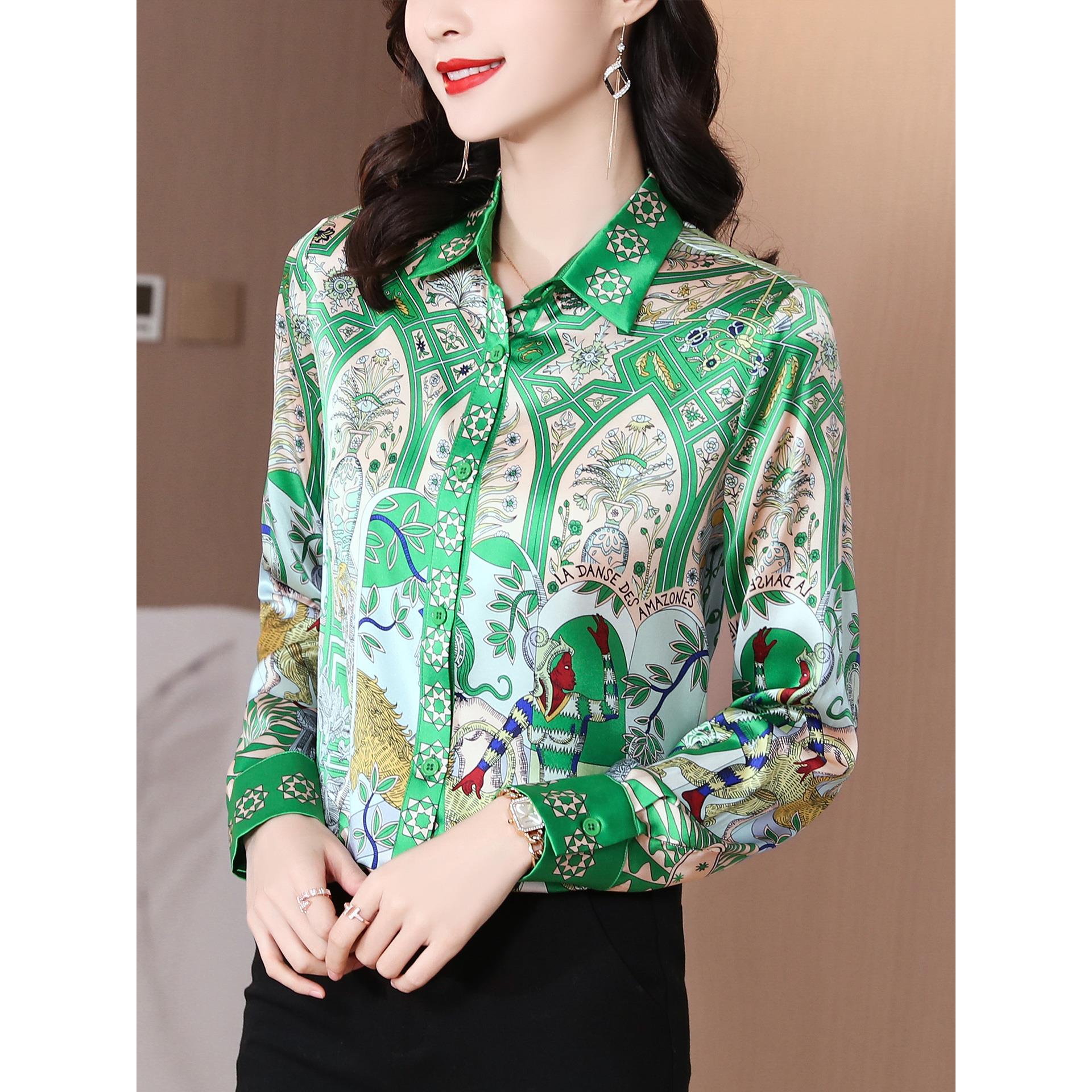 ROUMIKL覆古印花长袖衬衫女士秋装新款气质休闲衬衣高贵洋气妈妈