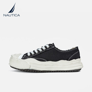 NAUTICA/诺帝卡女鞋情侣款纯色帆布鞋黑色秋季新品软底舒适溶解鞋