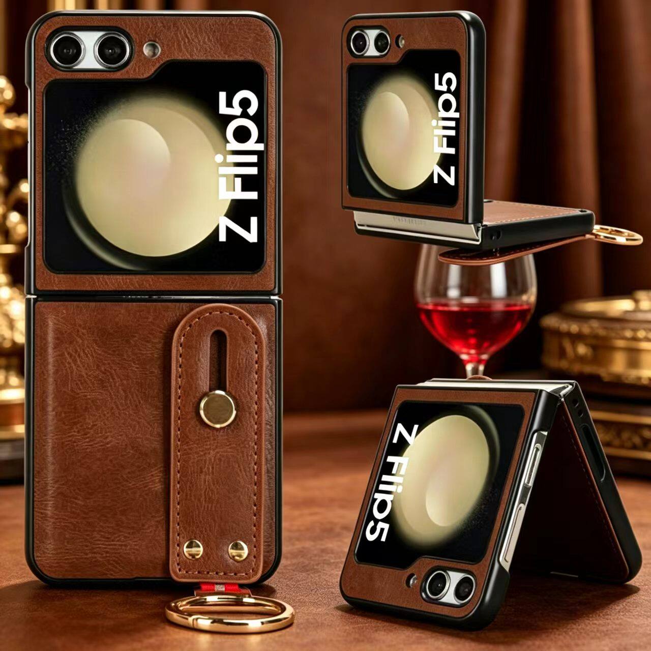 适用三星galaxy z flip7手机壳腕带支架z filp6斜挎挂绳zflip5高端轻奢4复古素皮套3指环扣f7660开瓶器f7410
