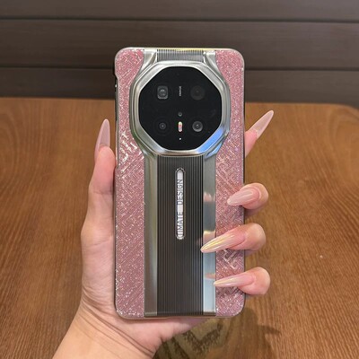 适用华为mate80promax手机壳matt70pro+高端银底闪粉女meite60非凡大师meter50rs镜头镂空大孔漏标款pmax后壳