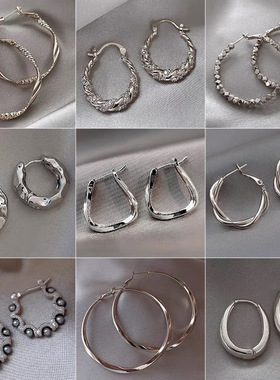 日系Chrry Koop银针冷淡风圆形几何耳圈个性通勤简约银色耳环