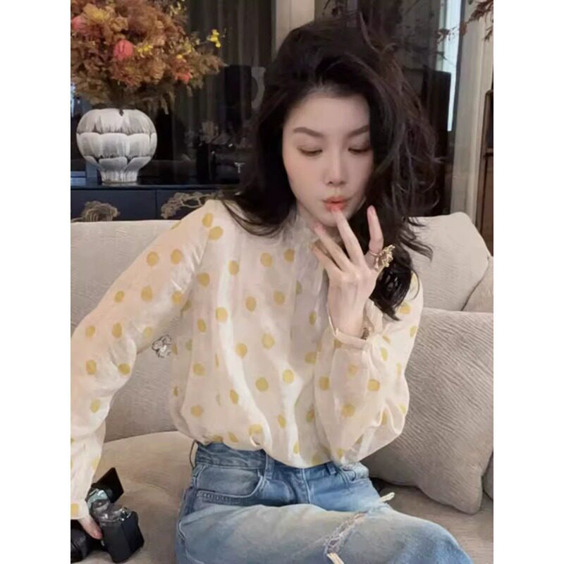 日系CherryKoko法式设计感木耳边衬衣2026早春波点时尚衬衫减龄