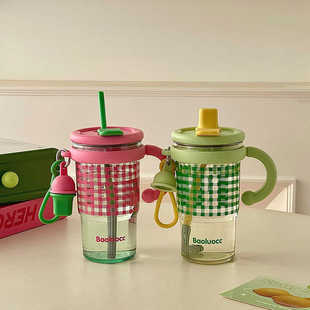 2026新款 夏日多巴胺女生高颜值塑料吸管杯子双饮办公室水杯咖啡杯