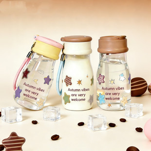 小巧便携杯子玻璃杯高级感轻奢食品级家用早餐牛奶杯咖啡杯带吸管