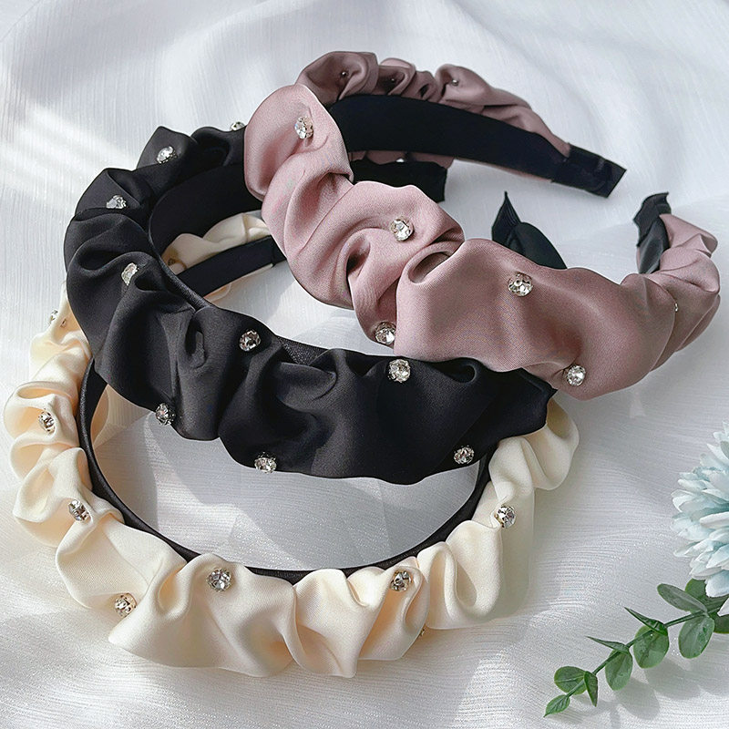高级感绸缎皱褶发箍女水钻宽边增高颅顶头箍百搭外出发卡