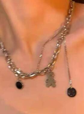 钛钢小熊笑脸项链女ins网