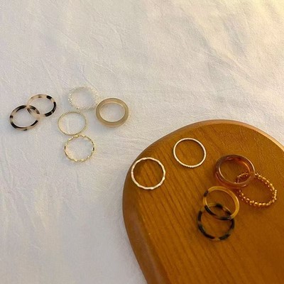 六件一套素圈银戒指S925银秀气潮人简约纤细关节戒尾戒脚趾戒女