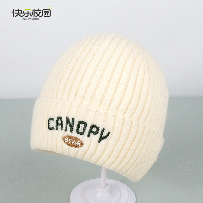 快乐校园休闲毛线帽中大童套头帽男女宝宝针织帽保暖冬季儿童帽子