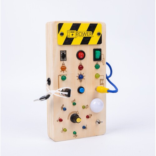 跨境热品木制玩具LED开关模拟电路板忙碌板Electronic busy board