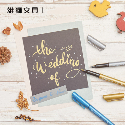 雄狮油漆笔速干油性记号笔 描金笔勾线笔diy手绘相册海报黑卡金属奇异笔 金色银色婚庆专用签到笔 明星签名笔