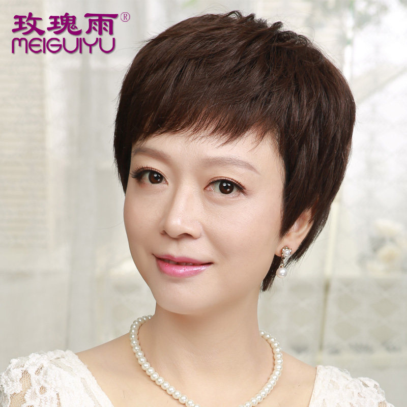 正品假发女短发气质中老年真发假发短发女式真发短发假发真发妈妈