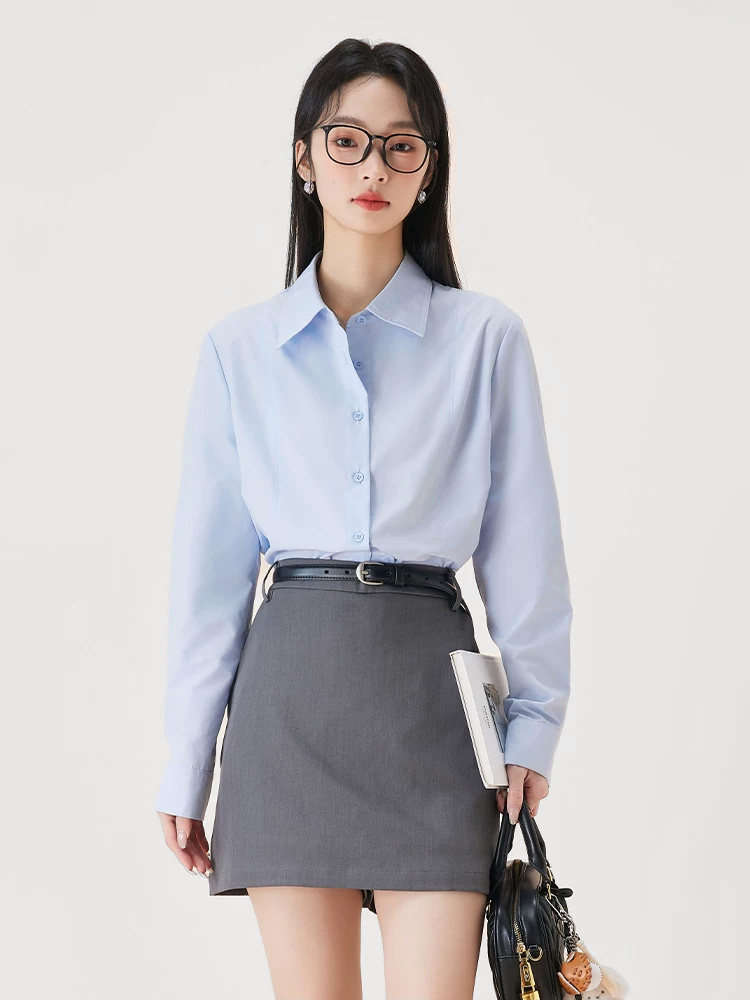 Movk White Long-Sleeved Shirt for Women, Summer Light Business Attire, Versatile for Work, Commuting, Interviews, and College Style Shirt Top