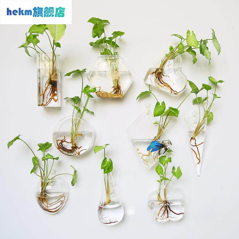 创意墙壁玻璃花瓶 壁挂鱼缸 悬挂式水培花瓶 客厅墙面装饰品