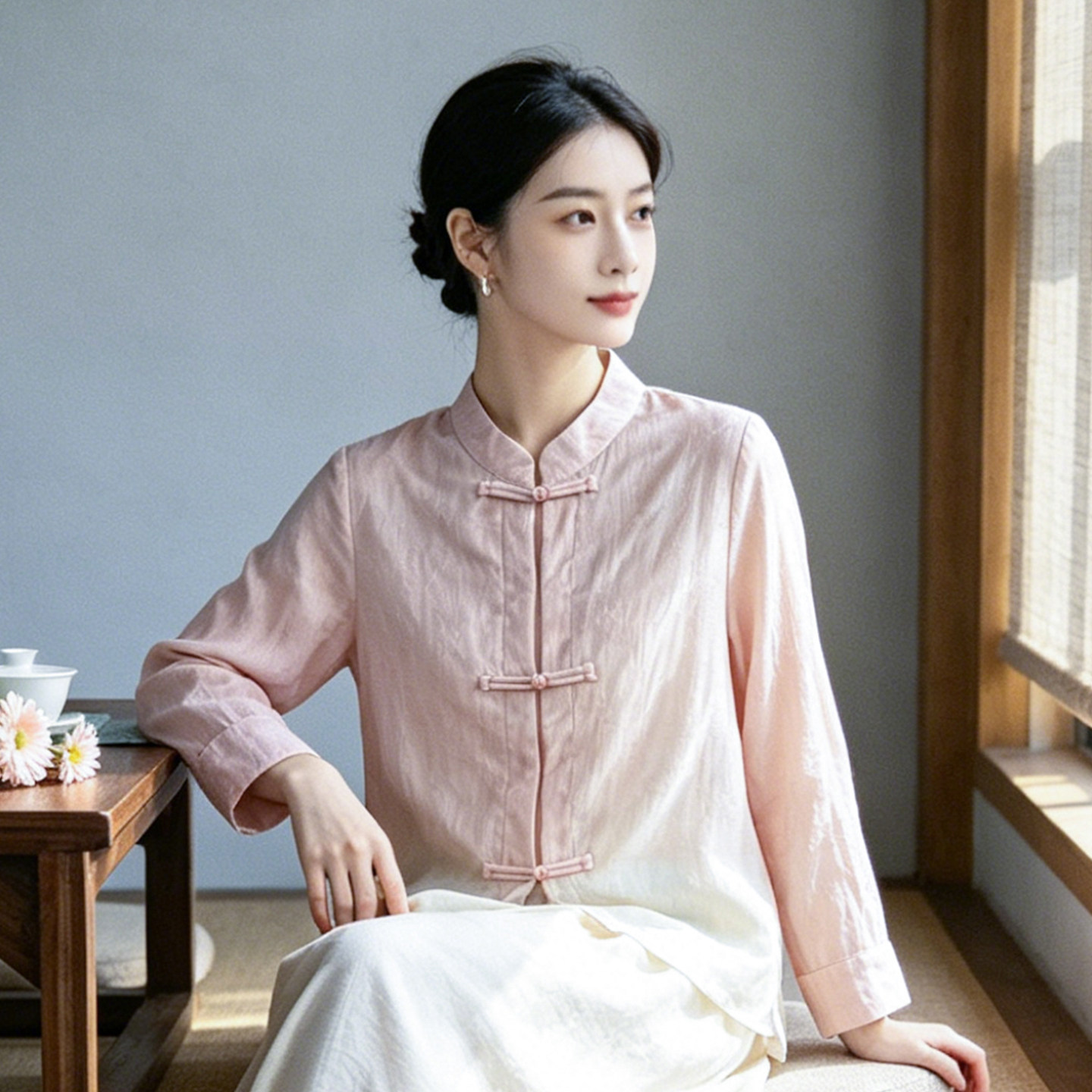 二喜新中式天丝防晒长袖衬衫女