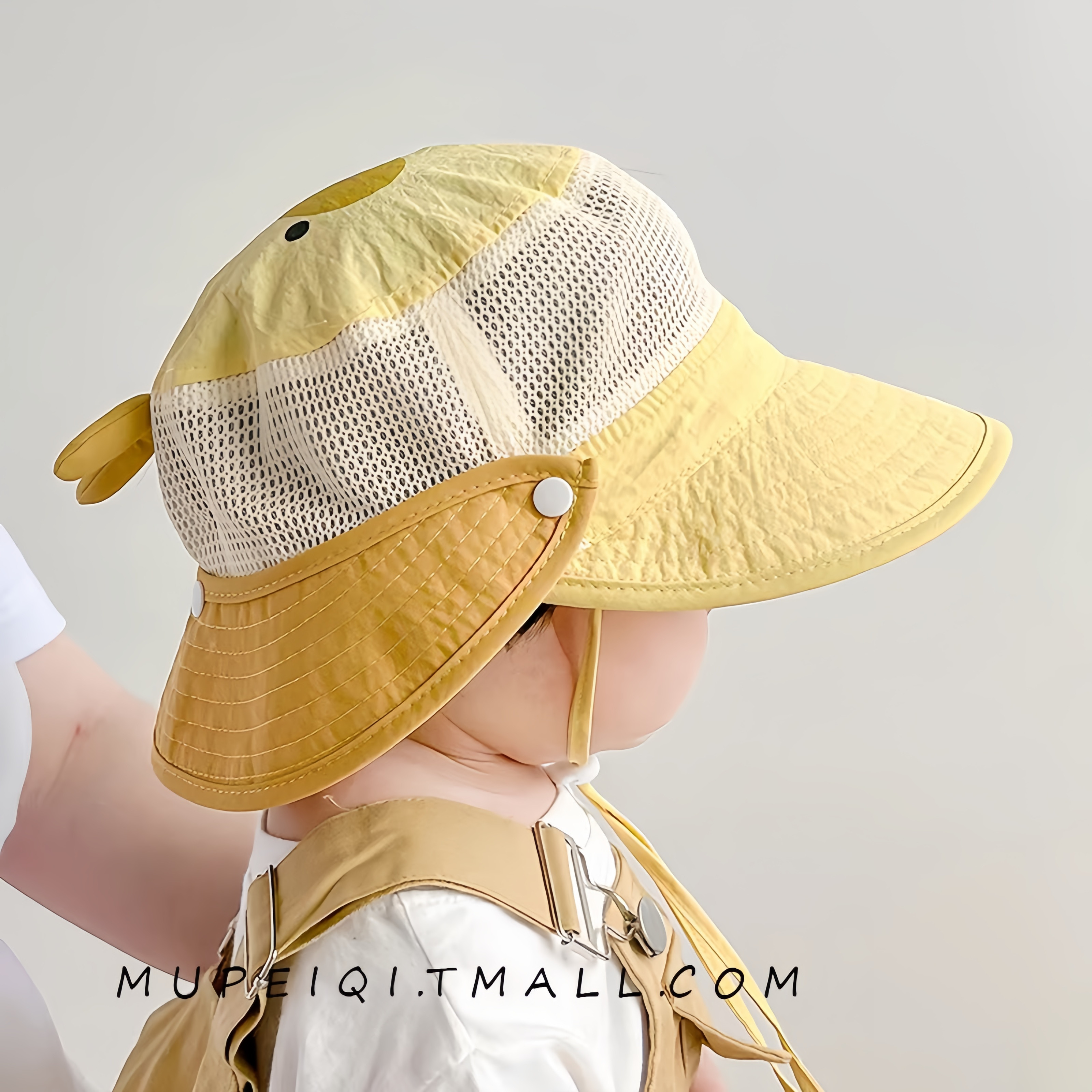 婴儿帽子夏季遮阳帽渔夫帽男童女宝宝网大帽檐可拆披肩儿童透气速