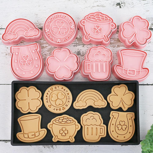 圣帕特里克节饼干模具三叶草四叶草曲奇切模工具翻糖烘焙模具