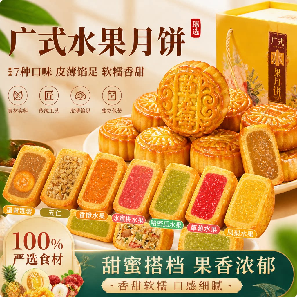 农科院广式水果月饼中秋节礼盒独立包装零食批发老式传统糕点礼盒