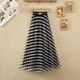 饰撞色黑白条纹网纱中长款 2024春夏新款 高腰金属扣装 百褶半身裙女