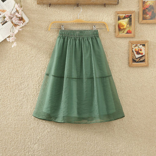 欧根纱拼接口袋半身裙A字裙短裙