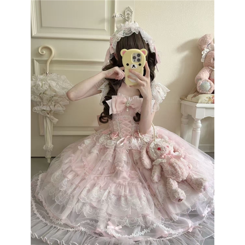 ~白糖少女原创设计轻花嫁Lolita洋装jsk吊带裙连衣裙