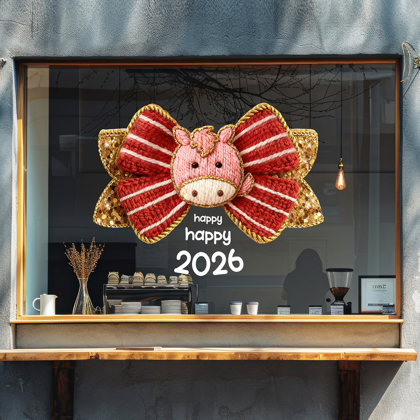 蝴蝶结造型2026马年玻璃贴