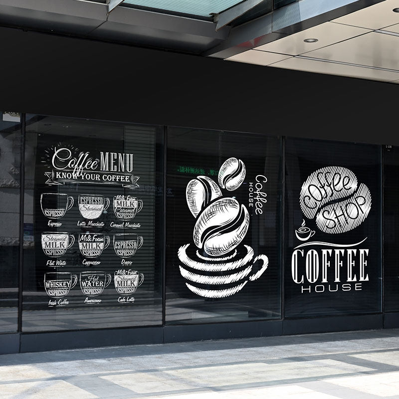 咖啡粉笔涂鸦贴画创意酒吧餐厅咖啡店橱窗玻璃大门头个性静电贴膜