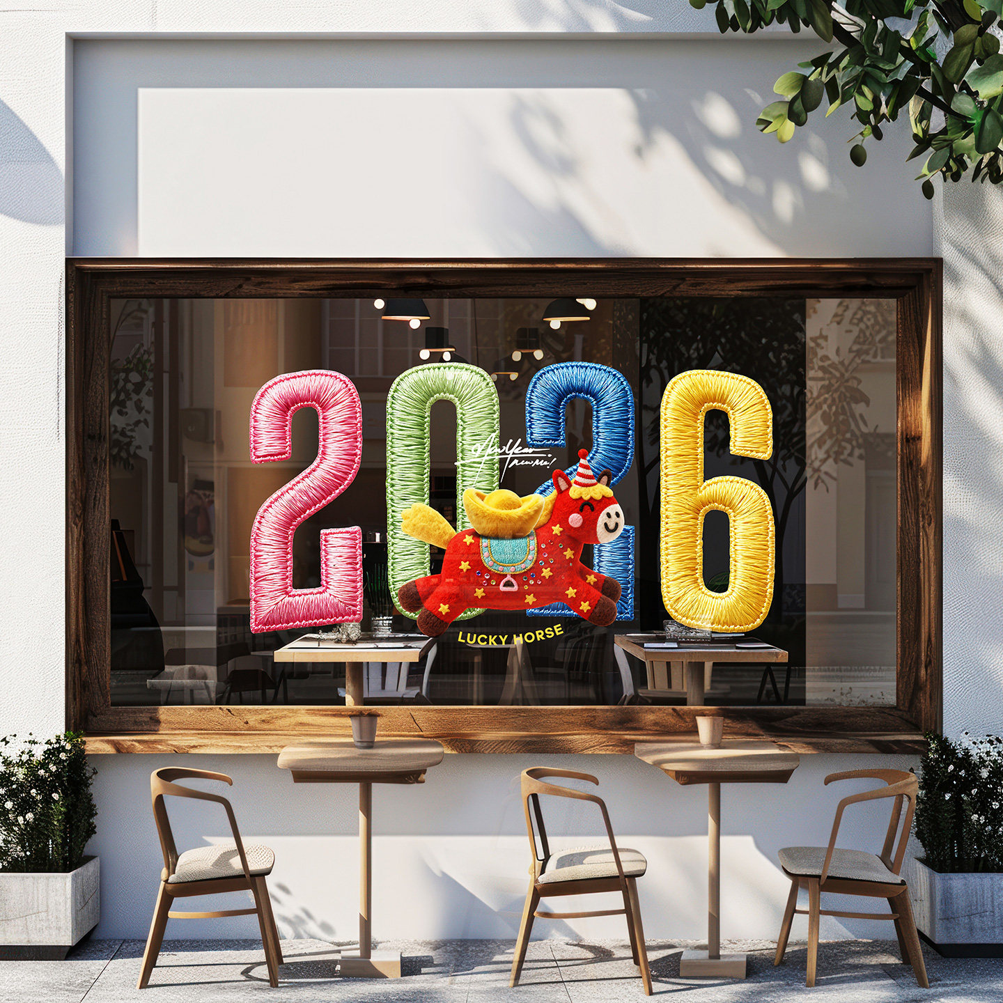 春节幸运小马窗花过年迎春布置橱窗美陈刺绣网红毛绒毛线风静电贴,家居饰品,门贴,淘宝优惠券,粉丝福利购,淘宝优惠卷