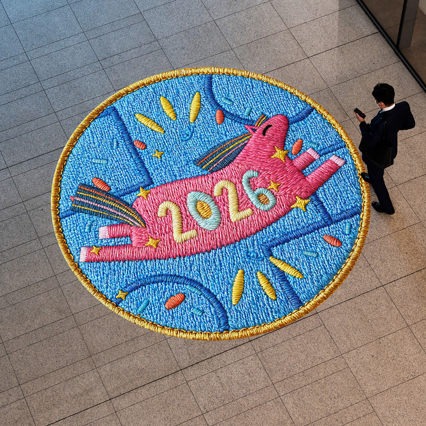 刺绣风格马年商场写字楼地贴装饰