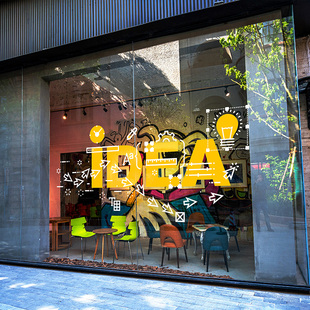 创意橱窗装饰设计理念个性办公室落地窗会议室玻璃美化静电贴膜