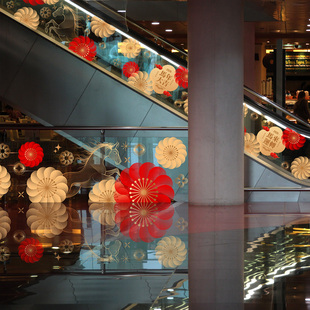 马年美陈装饰春节玻璃贴简约艺术商场新春物料广告自动扶梯贴膜