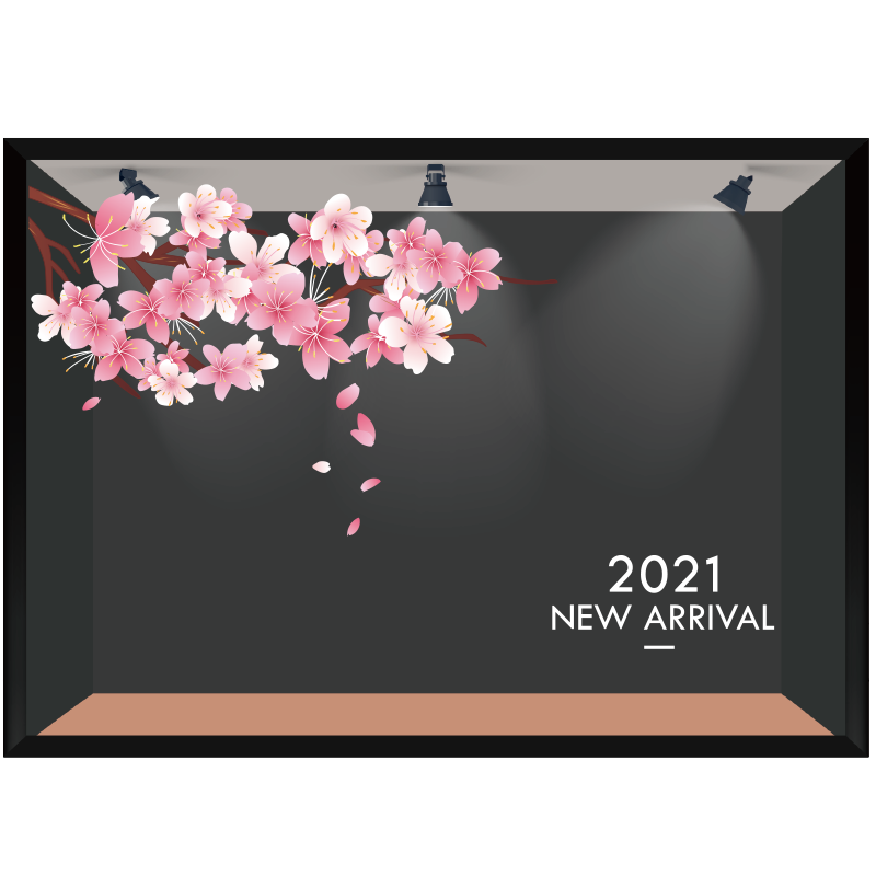 樱花树枝窗贴春季陈列珠宝女装店