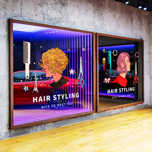 美发店门贴欧美时尚发型设计海报造型美容店网红ins醒目广告氛围