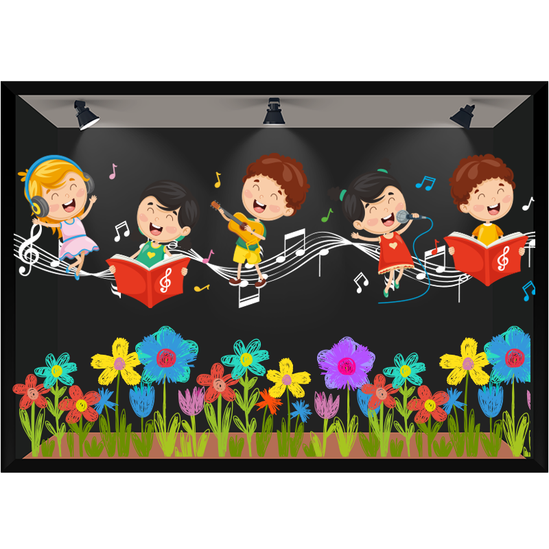儿童艺术培训玻璃贴膜幼儿园绘画橱窗底纹早教音符教室创意静电贴