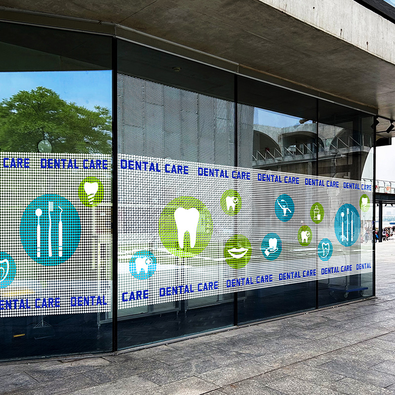 齿科腰线玻璃贴膜圆点半透牙科诊所口腔医院落地窗创意底纹美化贴