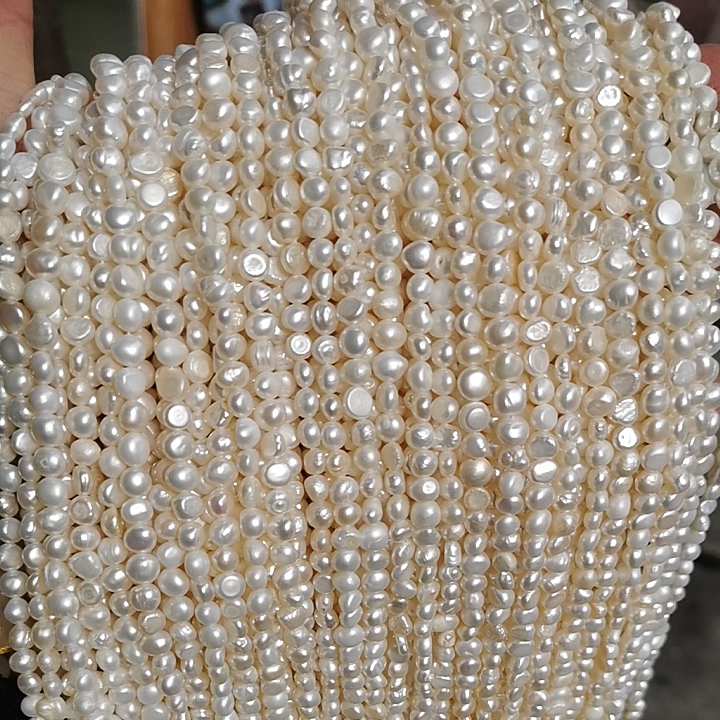 中档5-6mm侧孔两面光异形巴洛克天然淡水珍珠散珠项链半成品一条