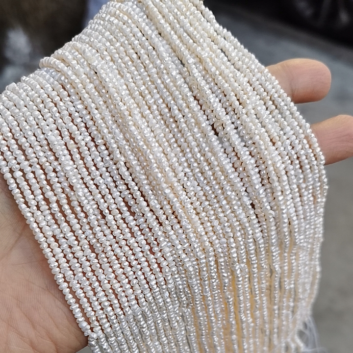 2-3mm扁珠扁圆天然淡水珍珠散珠项链半成品一条中孔面包珠型