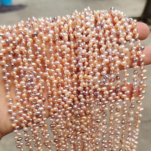 4-5mm三七孔米珠糖果色天然淡水珍珠散珠项链半成品一条 40cm长
